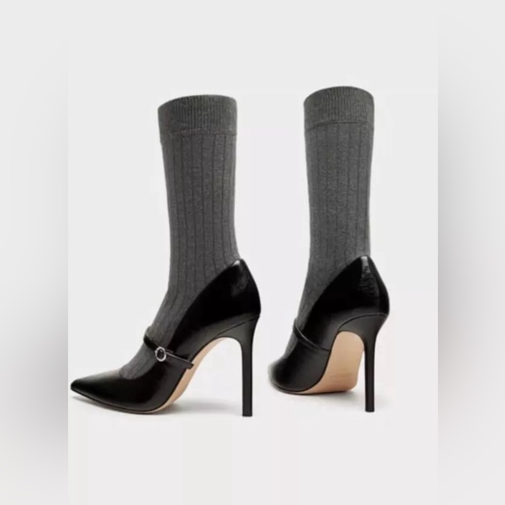 New with Tag Zara High Heel Stilletoes Sock Style Court Sock Shoes Black Sz 6👠 - Picture 6 of 9